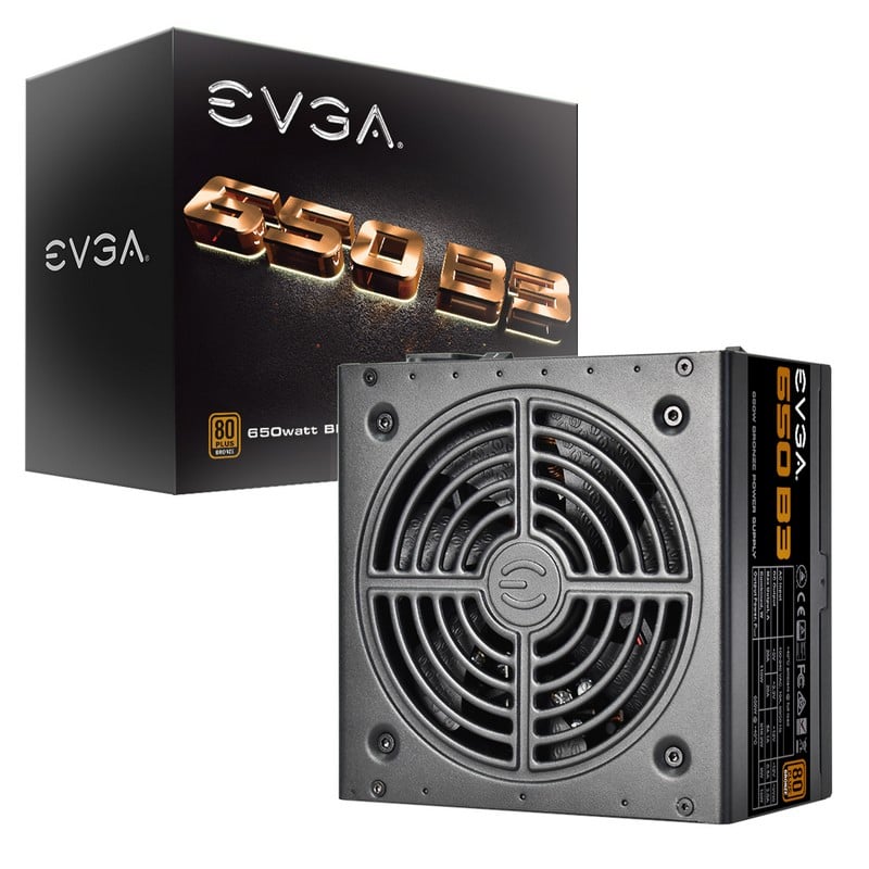 EVGA 650 B3 modular power supply and labeled retail box